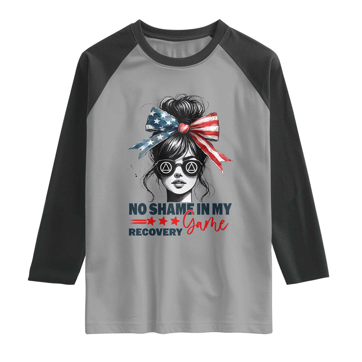 No Shame In My Recovery Game Raglan Shirt Sobriety AA NA Anniversary TS11 Sport Gray Black Print Your Wear