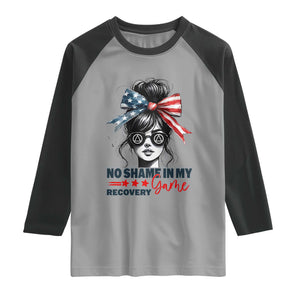 No Shame In My Recovery Game Raglan Shirt Sobriety AA NA Anniversary TS11 Sport Gray Black Print Your Wear