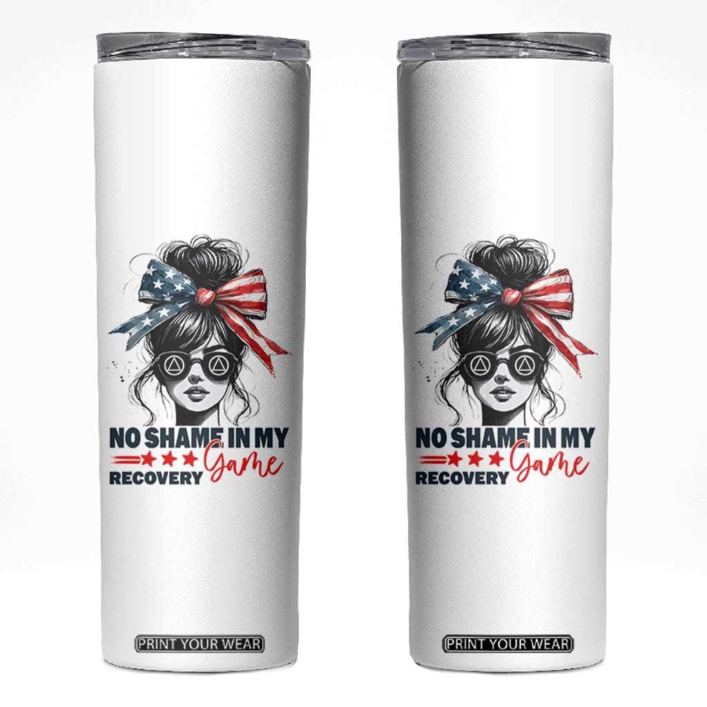 No Shame In My Recovery Game Skinny Tumbler Sobriety AA NA Anniversary TS11 White Print Your Wear
