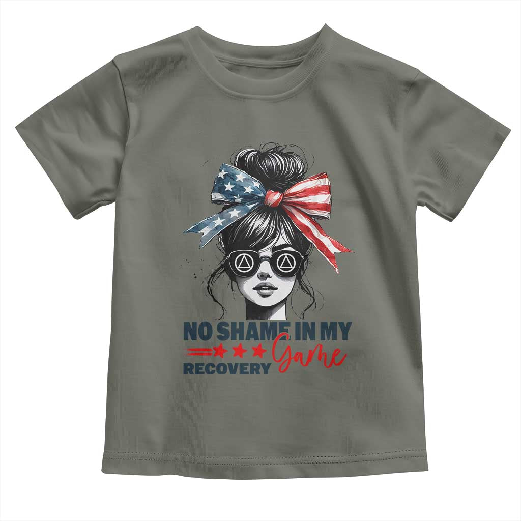 No Shame In My Recovery Game Toddler T Shirt Sobriety AA NA Anniversary TS11 Military Green Print Your Wear
