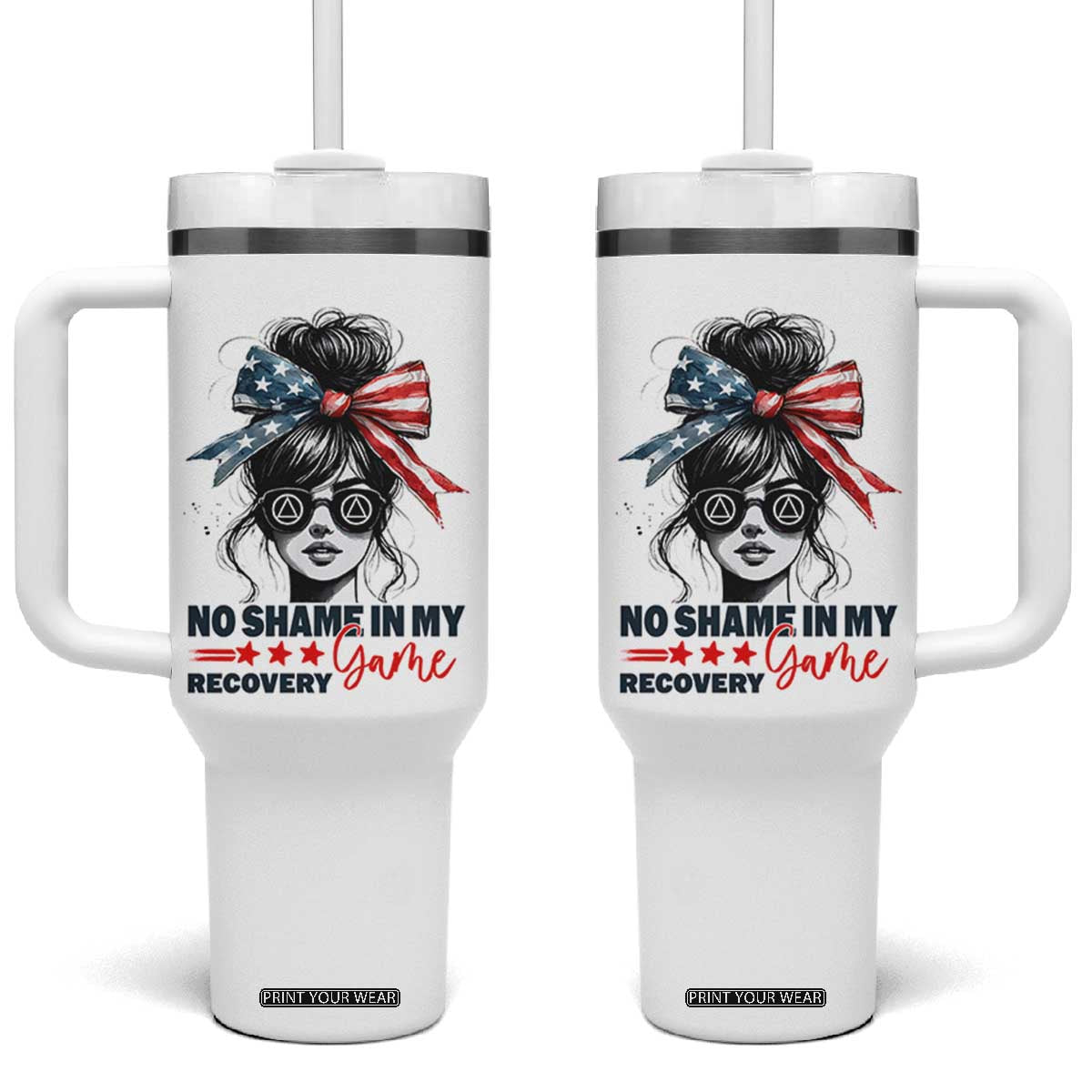 No Shame In My Recovery Game Tumbler With Handle Sobriety AA NA Anniversary TS11 One Size: 40 oz White Print Your Wear