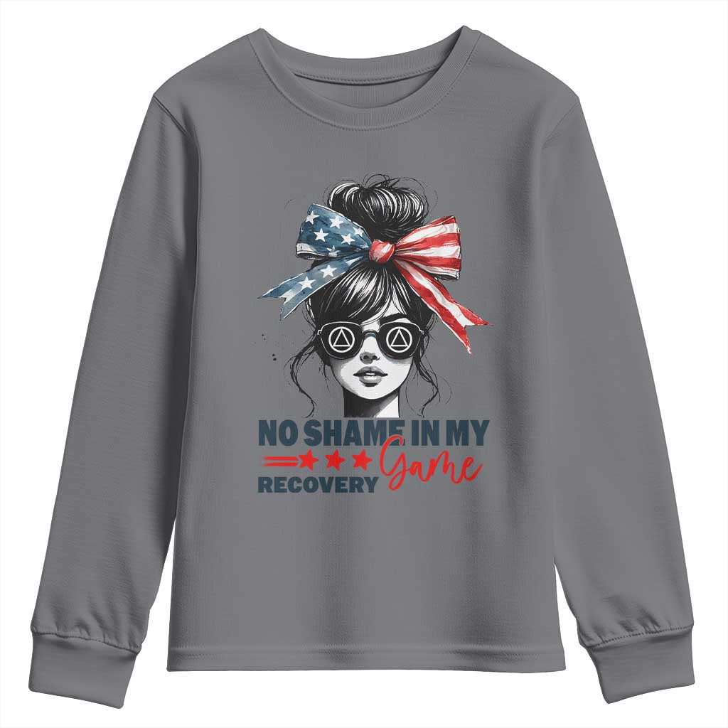 No Shame In My Recovery Game Youth Sweatshirt Sobriety AA NA Anniversary TS11 Charcoal Print Your Wear