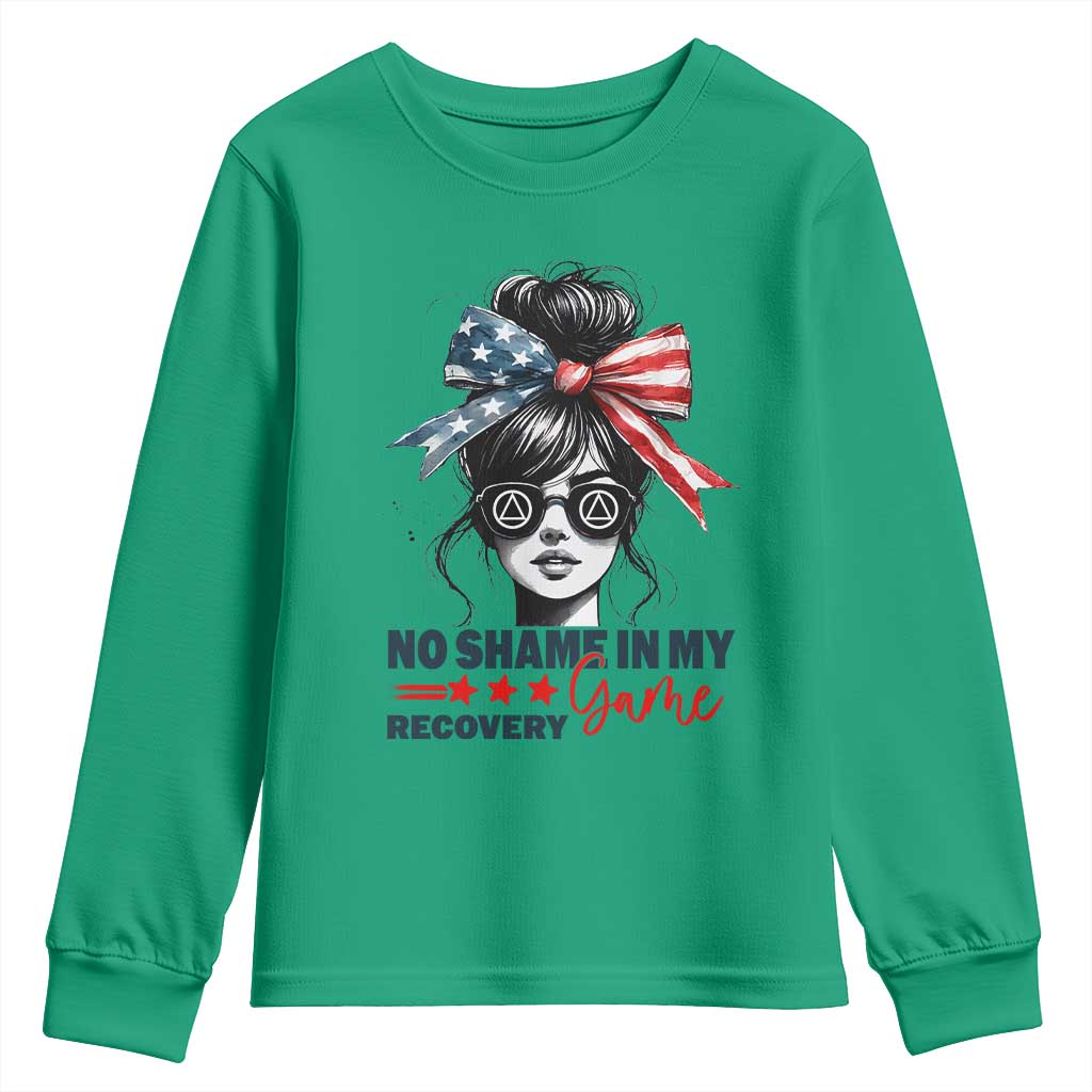 No Shame In My Recovery Game Youth Sweatshirt Sobriety AA NA Anniversary TS11 Irish Green Print Your Wear