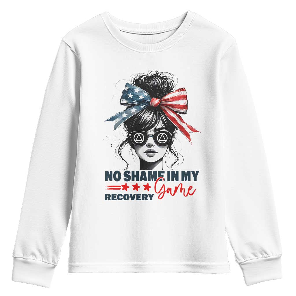 No Shame In My Recovery Game Youth Sweatshirt Sobriety AA NA Anniversary TS11 White Print Your Wear