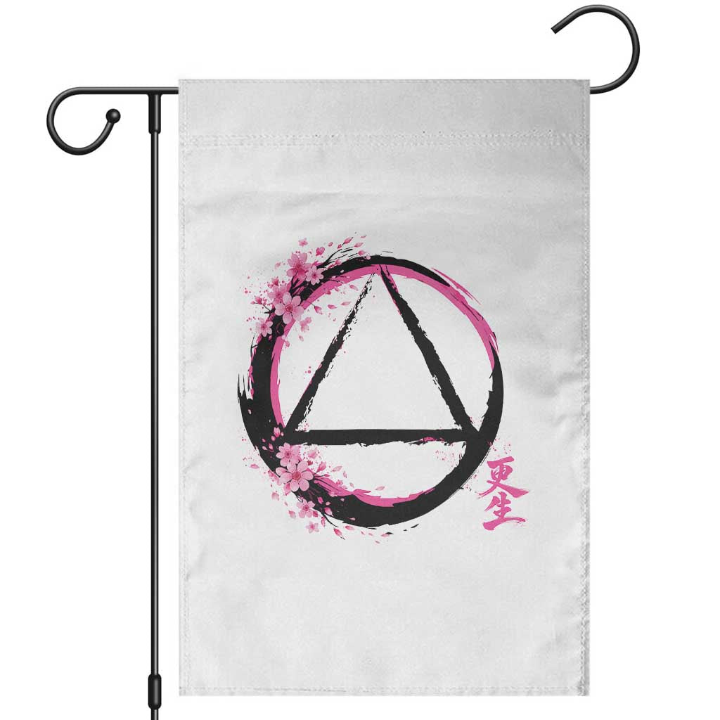 AA Sober Symbol Serenity Recovery Garden Flag Japanese Cherry Blossom Brushstroke Circle TS11 White Print Your Wear