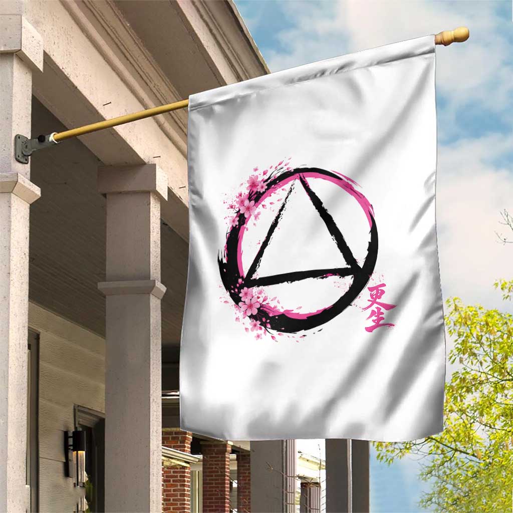 AA Sober Symbol Serenity Recovery Garden Flag Japanese Cherry Blossom Brushstroke Circle TS11 Print Your Wear