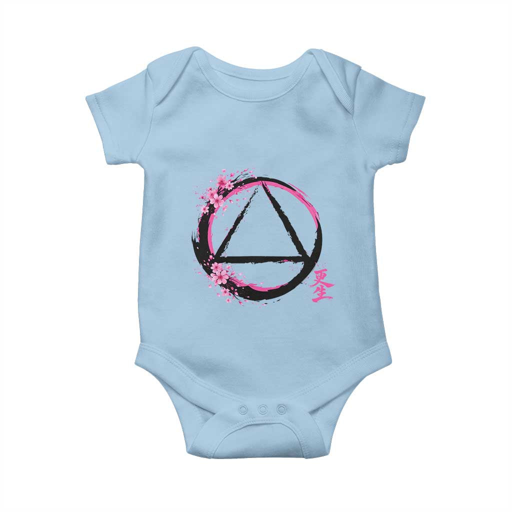 AA Sober Symbol Serenity Recovery Baby Onesie Japanese Cherry Blossom Brushstroke Circle TS11 Light Blue Print Your Wear