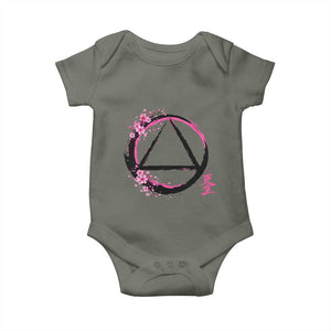 AA Sober Symbol Serenity Recovery Baby Onesie Japanese Cherry Blossom Brushstroke Circle TS11 Military Green Print Your Wear
