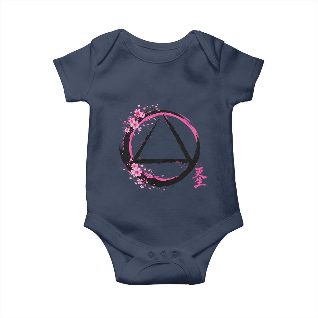 AA Sober Symbol Serenity Recovery Baby Onesie Japanese Cherry Blossom Brushstroke Circle TS11 Navy Print Your Wear