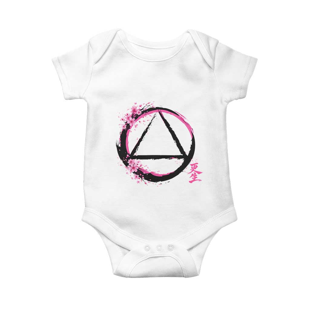 AA Sober Symbol Serenity Recovery Baby Onesie Japanese Cherry Blossom Brushstroke Circle TS11 White Print Your Wear
