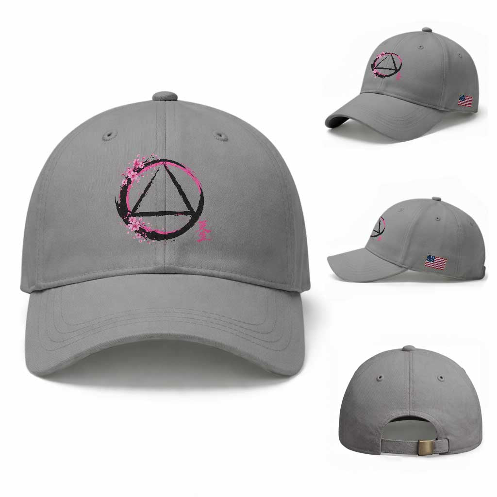 AA Sober Symbol Serenity Recovery Baseball Cap Japanese Cherry Blossom Brushstroke Circle TS11 Baseball Cap Universal Fit Sport Gray Print Your Wear