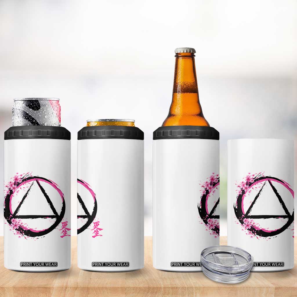 AA Sober Symbol Serenity Recovery 4 in 1 Can Cooler Tumbler Japanese Cherry Blossom Brushstroke Circle TS11 Print Your Wear