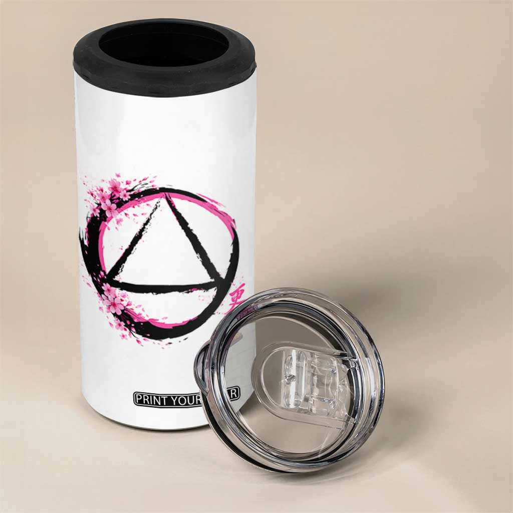 AA Sober Symbol Serenity Recovery 4 in 1 Can Cooler Tumbler Japanese Cherry Blossom Brushstroke Circle TS11 Print Your Wear