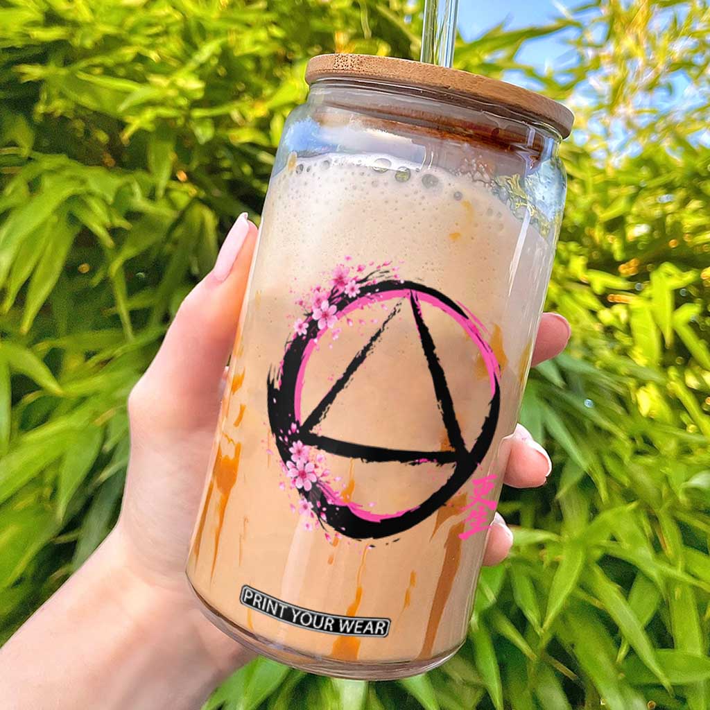 AA Sober Symbol Serenity Recovery Glass Can Japanese Cherry Blossom Brushstroke Circle TS11 White Print Your Wear