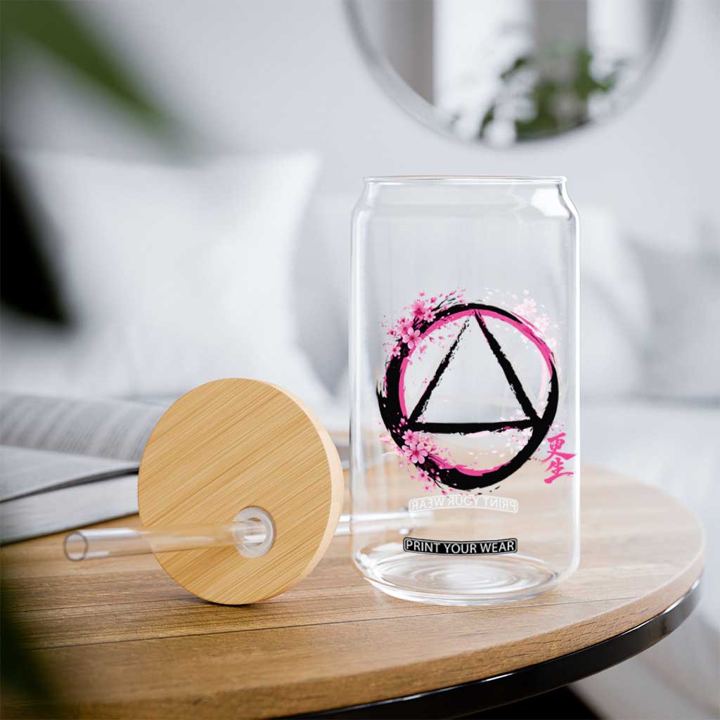 AA Sober Symbol Serenity Recovery Glass Can Japanese Cherry Blossom Brushstroke Circle TS11 Print Your Wear
