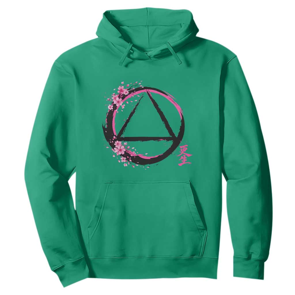 AA Sober Symbol Serenity Recovery Hoodie Japanese Cherry Blossom Brushstroke Circle TS11 Irish Green Print Your Wear