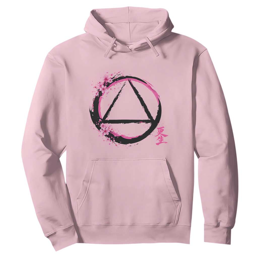 AA Sober Symbol Serenity Recovery Hoodie Japanese Cherry Blossom Brushstroke Circle TS11 Light Pink Print Your Wear