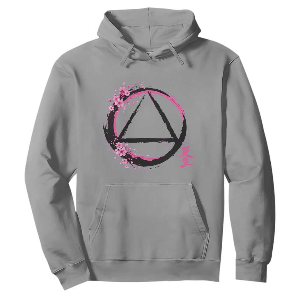 AA Sober Symbol Serenity Recovery Hoodie Japanese Cherry Blossom Brushstroke Circle TS11 Sport Gray Print Your Wear