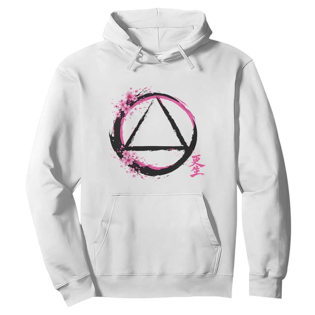 AA Sober Symbol Serenity Recovery Hoodie Japanese Cherry Blossom Brushstroke Circle TS11 White Print Your Wear