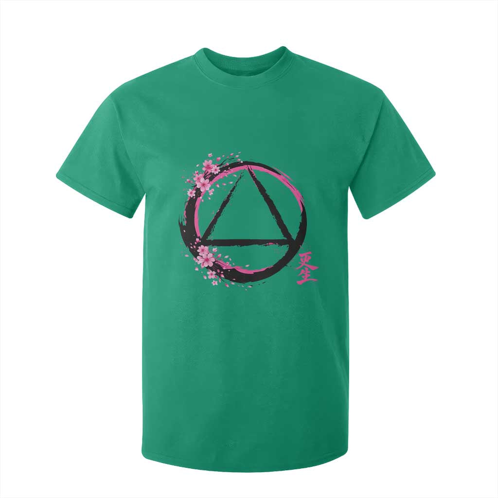 AA Sober Symbol Serenity Recovery T Shirt For Kid Japanese Cherry Blossom Brushstroke Circle TS11 Irish Green Print Your Wear