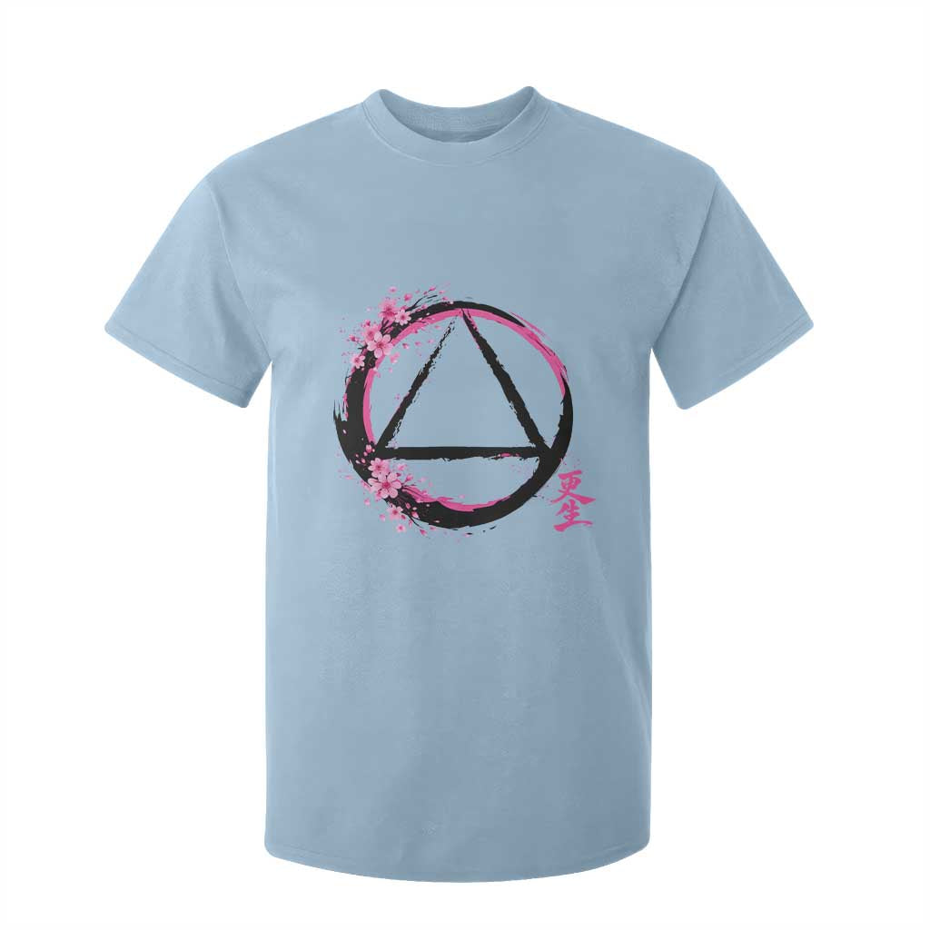 AA Sober Symbol Serenity Recovery T Shirt For Kid Japanese Cherry Blossom Brushstroke Circle TS11 Light Blue Print Your Wear