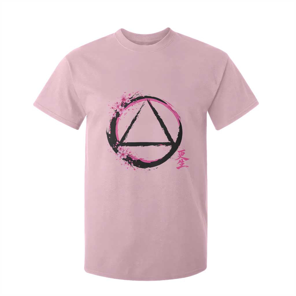 AA Sober Symbol Serenity Recovery T Shirt For Kid Japanese Cherry Blossom Brushstroke Circle TS11 Light Pink Print Your Wear