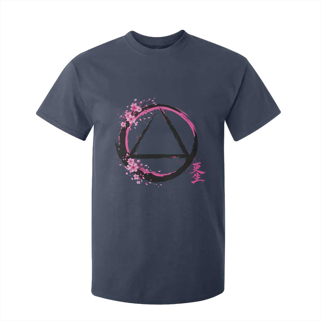 AA Sober Symbol Serenity Recovery T Shirt For Kid Japanese Cherry Blossom Brushstroke Circle TS11 Navy Print Your Wear