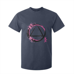 AA Sober Symbol Serenity Recovery T Shirt For Kid Japanese Cherry Blossom Brushstroke Circle TS11 Navy Print Your Wear
