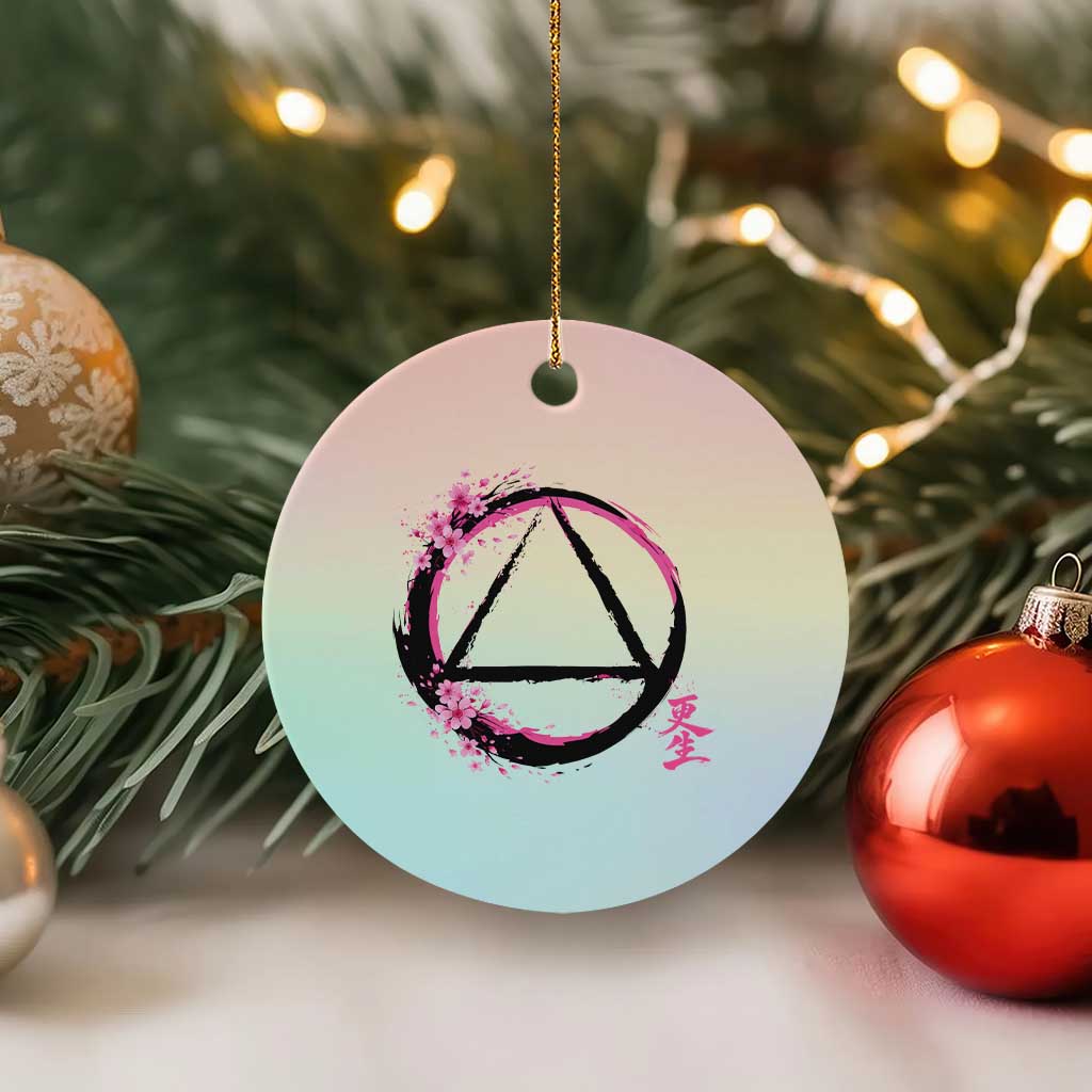 AA Sober Symbol Serenity Recovery Ceramic Ornament Japanese Cherry Blossom Brushstroke Circle TS11 1pc Pastel Print Your Wear
