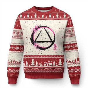 AA Sober Symbol Serenity Recovery Ugly Christmas Sweater Japanese Cherry Blossom Brushstroke Circle TS11 Beige Red Print Your Wear