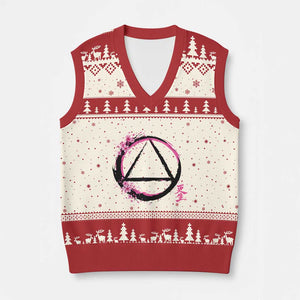AA Sober Symbol Serenity Recovery V-Neck Knit Sweater Vest Japanese Cherry Blossom Brushstroke Circle TS11 Beige Red Print Your Wear