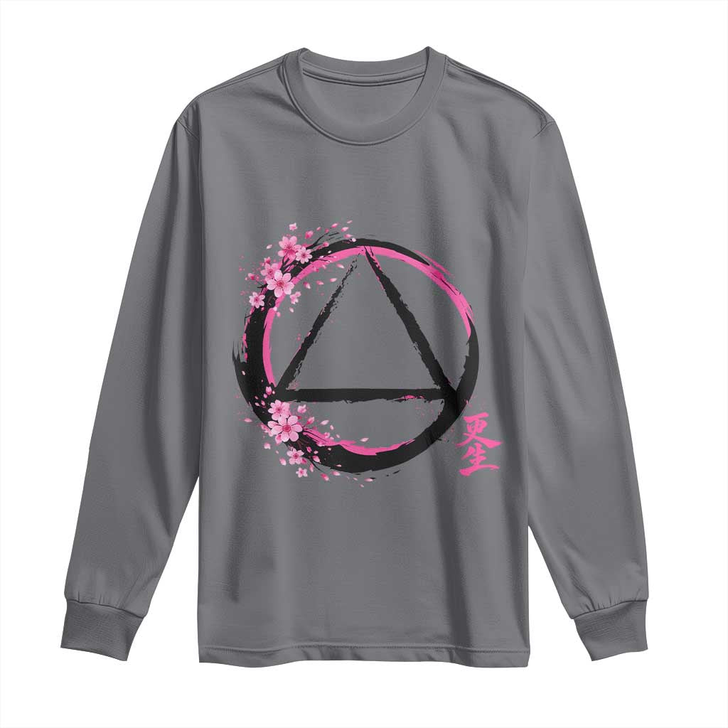 AA Sober Symbol Serenity Recovery Long Sleeve Shirt Japanese Cherry Blossom Brushstroke Circle TS11 Charcoal Print Your Wear