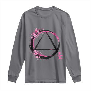 AA Sober Symbol Serenity Recovery Long Sleeve Shirt Japanese Cherry Blossom Brushstroke Circle TS11 Charcoal Print Your Wear