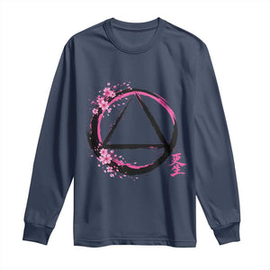 AA Sober Symbol Serenity Recovery Long Sleeve Shirt Japanese Cherry Blossom Brushstroke Circle TS11 Navy Print Your Wear