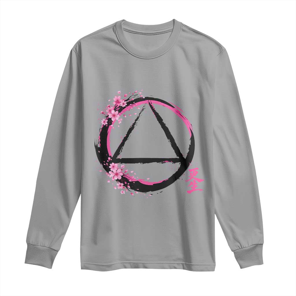 AA Sober Symbol Serenity Recovery Long Sleeve Shirt Japanese Cherry Blossom Brushstroke Circle TS11 Sport Gray Print Your Wear