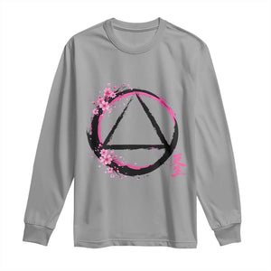 AA Sober Symbol Serenity Recovery Long Sleeve Shirt Japanese Cherry Blossom Brushstroke Circle TS11 Sport Gray Print Your Wear