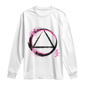 AA Sober Symbol Serenity Recovery Long Sleeve Shirt Japanese Cherry Blossom Brushstroke Circle TS11 White Print Your Wear