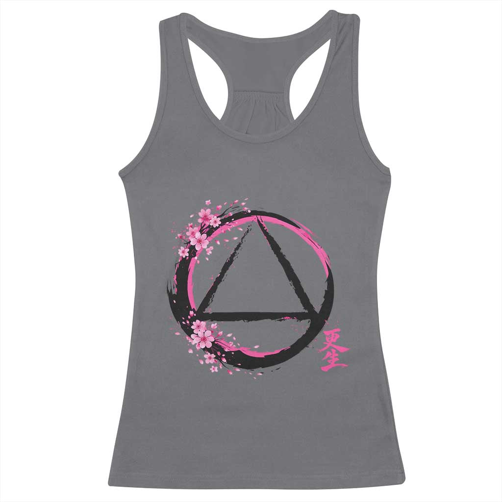 AA Sober Symbol Serenity Recovery Racerback Tank Top Japanese Cherry Blossom Brushstroke Circle TS11 Charcoal Print Your Wear