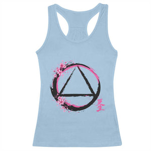AA Sober Symbol Serenity Recovery Racerback Tank Top Japanese Cherry Blossom Brushstroke Circle TS11 Light Blue Print Your Wear