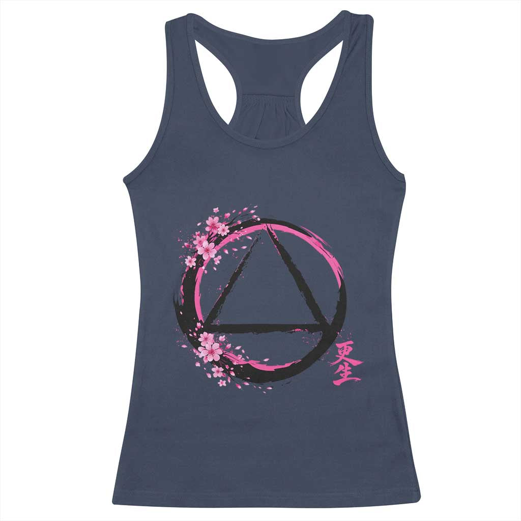 AA Sober Symbol Serenity Recovery Racerback Tank Top Japanese Cherry Blossom Brushstroke Circle TS11 Navy Print Your Wear