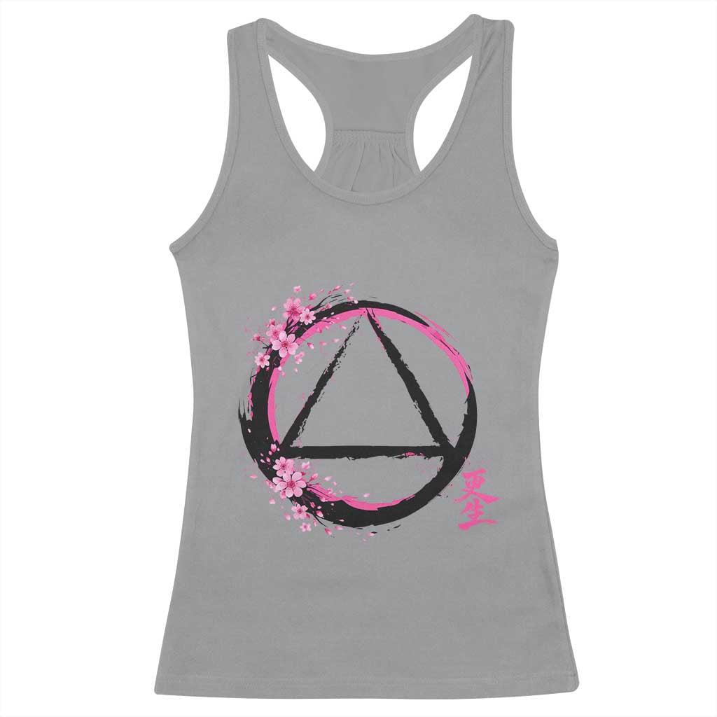 AA Sober Symbol Serenity Recovery Racerback Tank Top Japanese Cherry Blossom Brushstroke Circle TS11 Sport Gray Print Your Wear