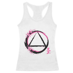 AA Sober Symbol Serenity Recovery Racerback Tank Top Japanese Cherry Blossom Brushstroke Circle TS11 White Print Your Wear