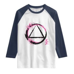 AA Sober Symbol Serenity Recovery Raglan Shirt Japanese Cherry Blossom Brushstroke Circle TS11 White Navy Print Your Wear