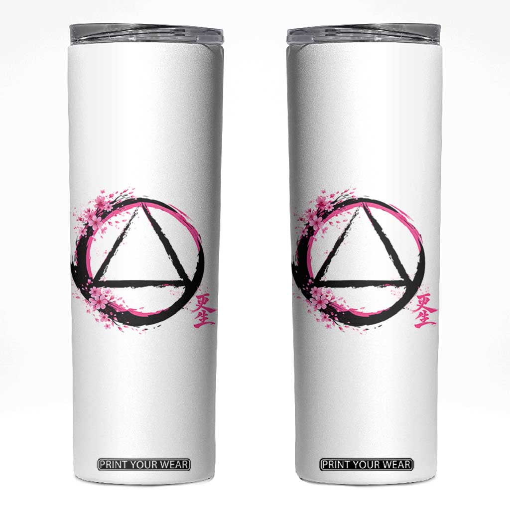 AA Sober Symbol Serenity Recovery Skinny Tumbler Japanese Cherry Blossom Brushstroke Circle TS11 White Print Your Wear