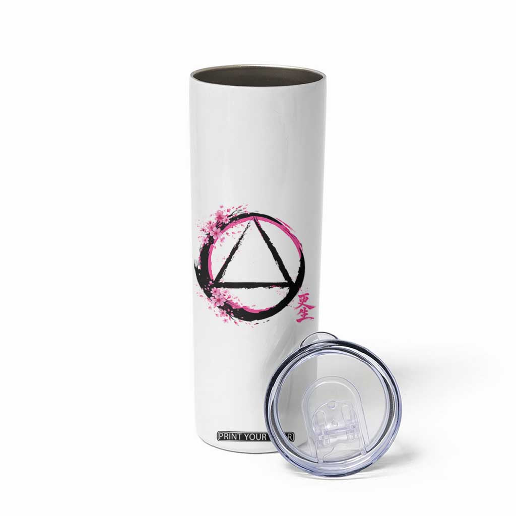 AA Sober Symbol Serenity Recovery Skinny Tumbler Japanese Cherry Blossom Brushstroke Circle TS11 Print Your Wear