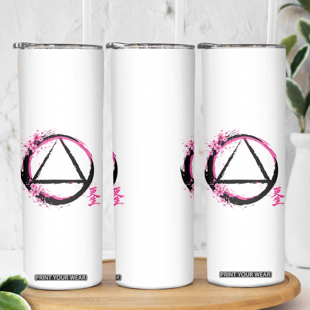 AA Sober Symbol Serenity Recovery Skinny Tumbler Japanese Cherry Blossom Brushstroke Circle TS11 Print Your Wear