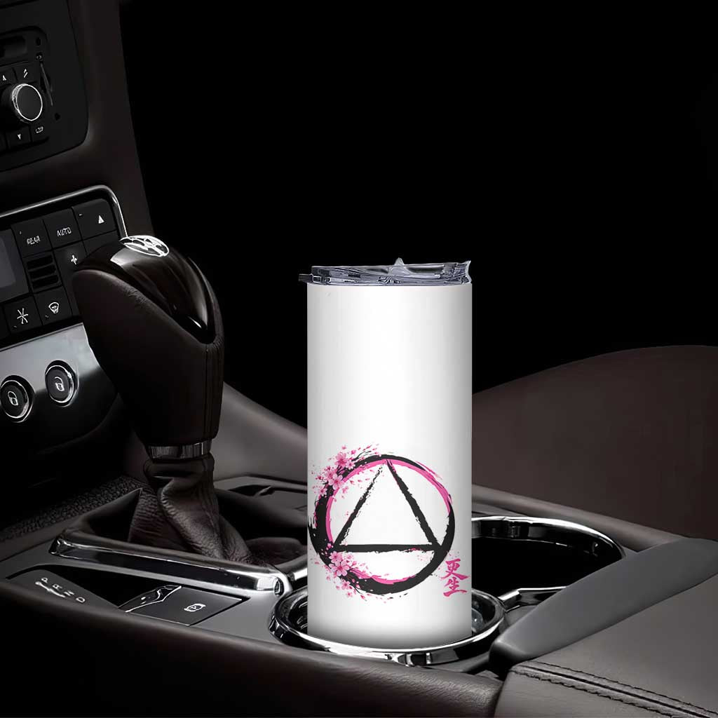 AA Sober Symbol Serenity Recovery Skinny Tumbler Japanese Cherry Blossom Brushstroke Circle TS11 Print Your Wear