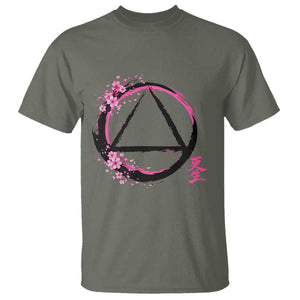 AA Sober Symbol Serenity Recovery T Shirt Japanese Cherry Blossom Brushstroke Circle TS11 Military Green Print Your Wear