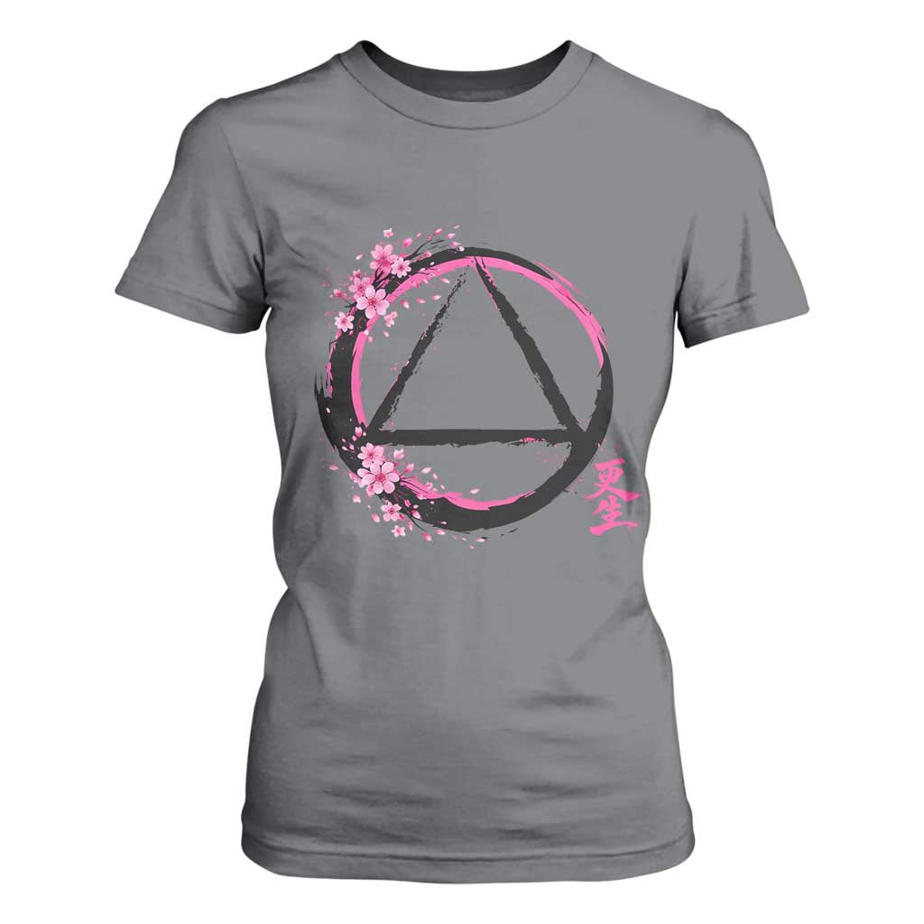 AA Sober Symbol Serenity Recovery T Shirt For Women Japanese Cherry Blossom Brushstroke Circle TS11 Charcoal Print Your Wear