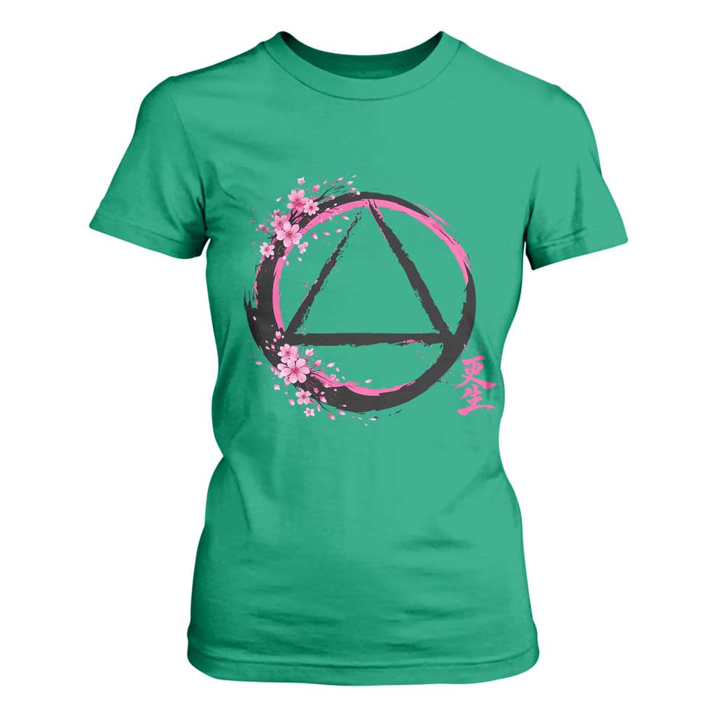 AA Sober Symbol Serenity Recovery T Shirt For Women Japanese Cherry Blossom Brushstroke Circle TS11 Irish Green Print Your Wear